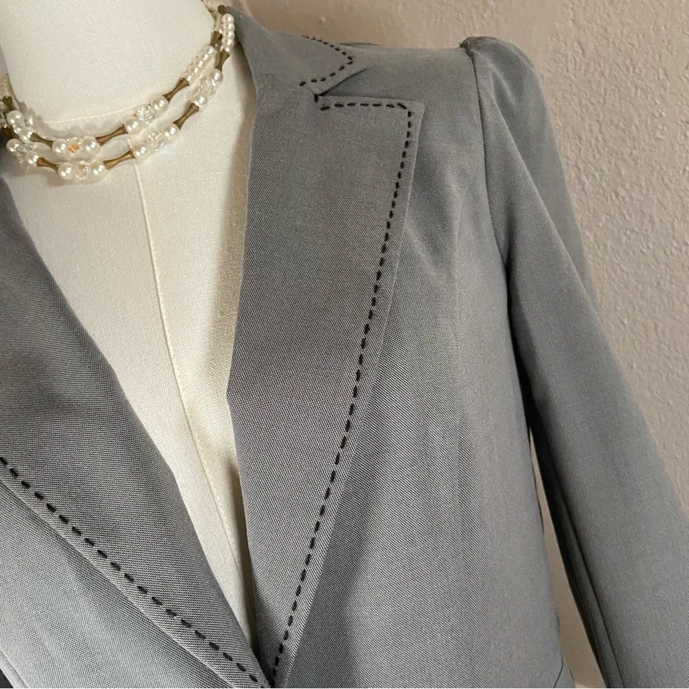 Vintage Candies Gray Cropped Satin Pinstripe Cuffs Blazer Y2K Size Medium - Picture 2 of 10